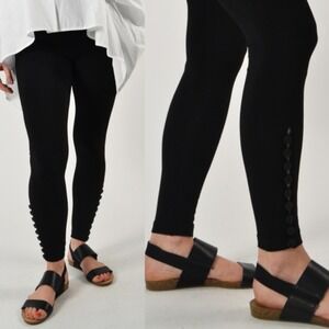 Sympli Canada Black Button Detail Leggings Womens Sz 8 Elastic Waist Minimalist